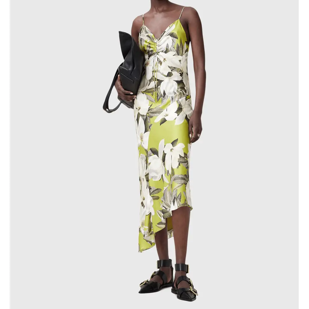 AllSaints Alexia V-Neck Drawstring Midi Slip Dress